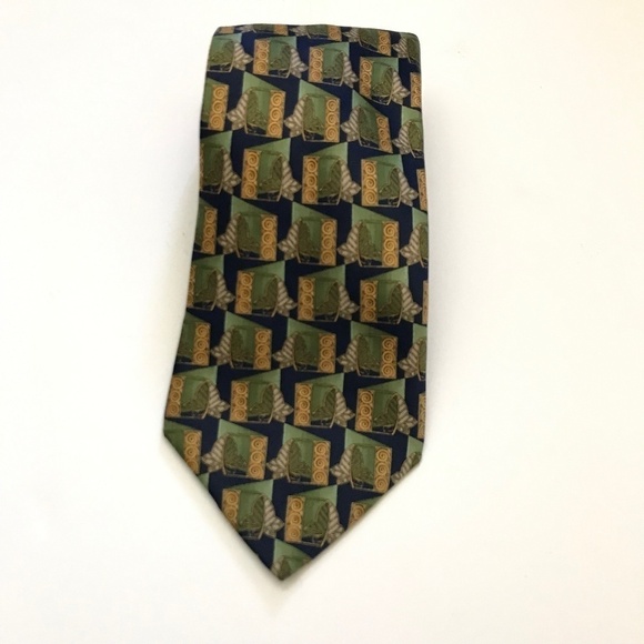 Lanvin Paris Sage Green Blue Classic 100% Silk Tie 60” Length - Picture 5 of 9